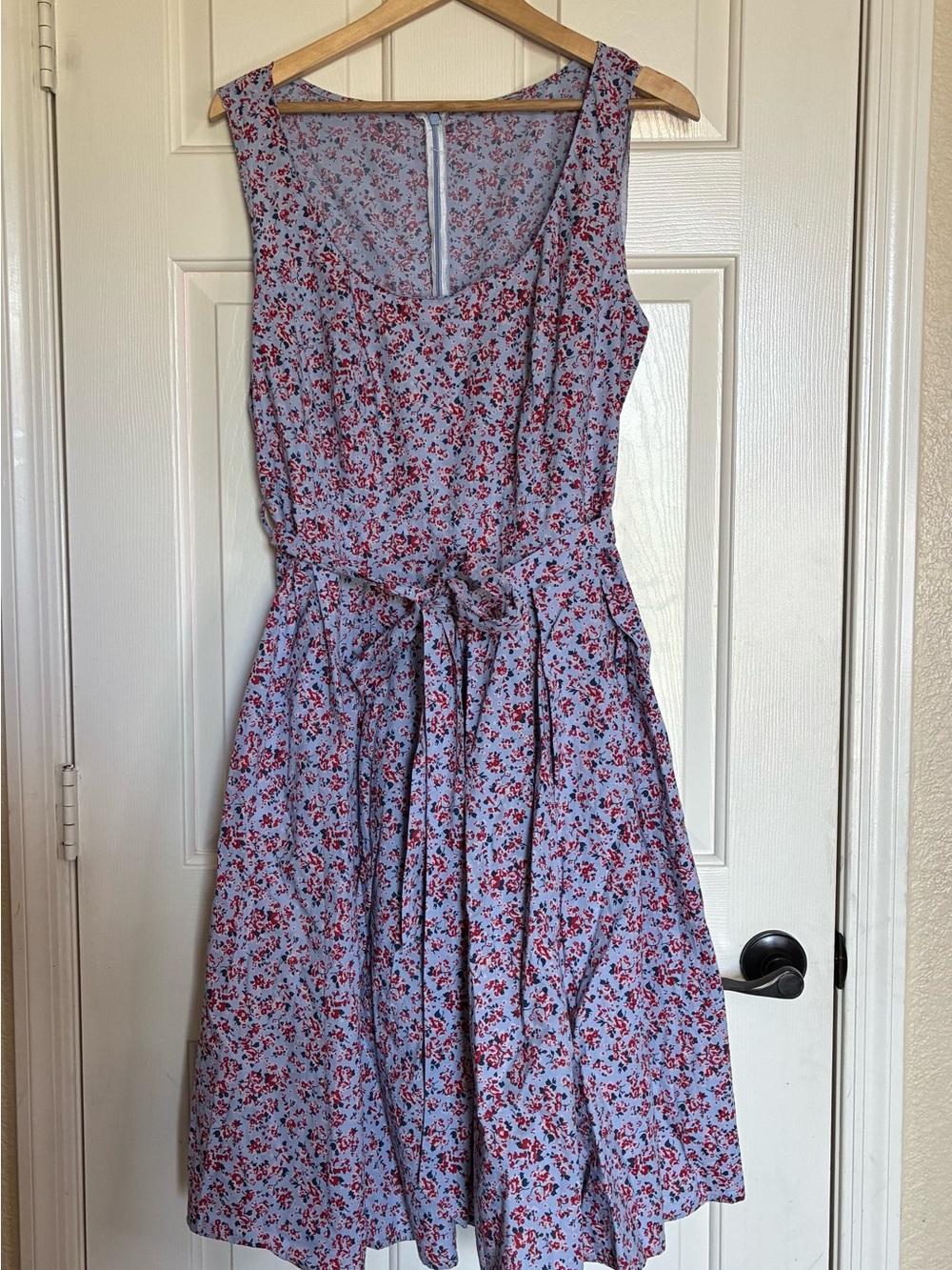 Sleeveless Light Blue Floral Tie-Waist Dress - Picture 1 of 5